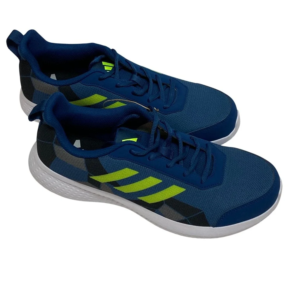 Adidas Men Blue Lime Green Running Shoes Sneakers Mesh Lace Up Athletic 8.5 NWOB